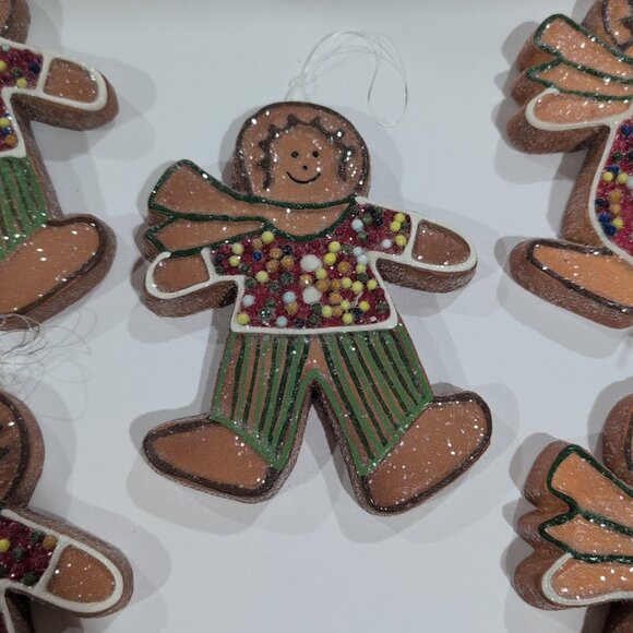 Gingerbread Cookie Man Woman Christmas Ornament Decorations Lot Of 5 - Picture 3 of 4